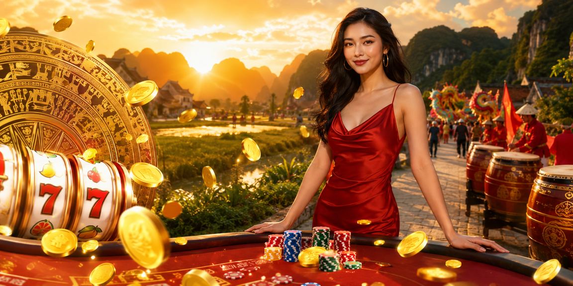 Người chơi slot game trong không khí lễ hội sống động tại Ninh Bình với khung cảnh thiên nhiên